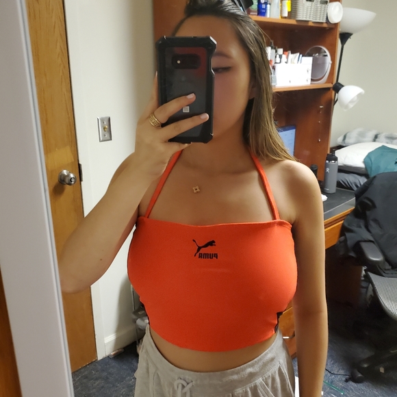 Puma LUXTG Orange And Black bandeau top Crop - Picture 4 of 6